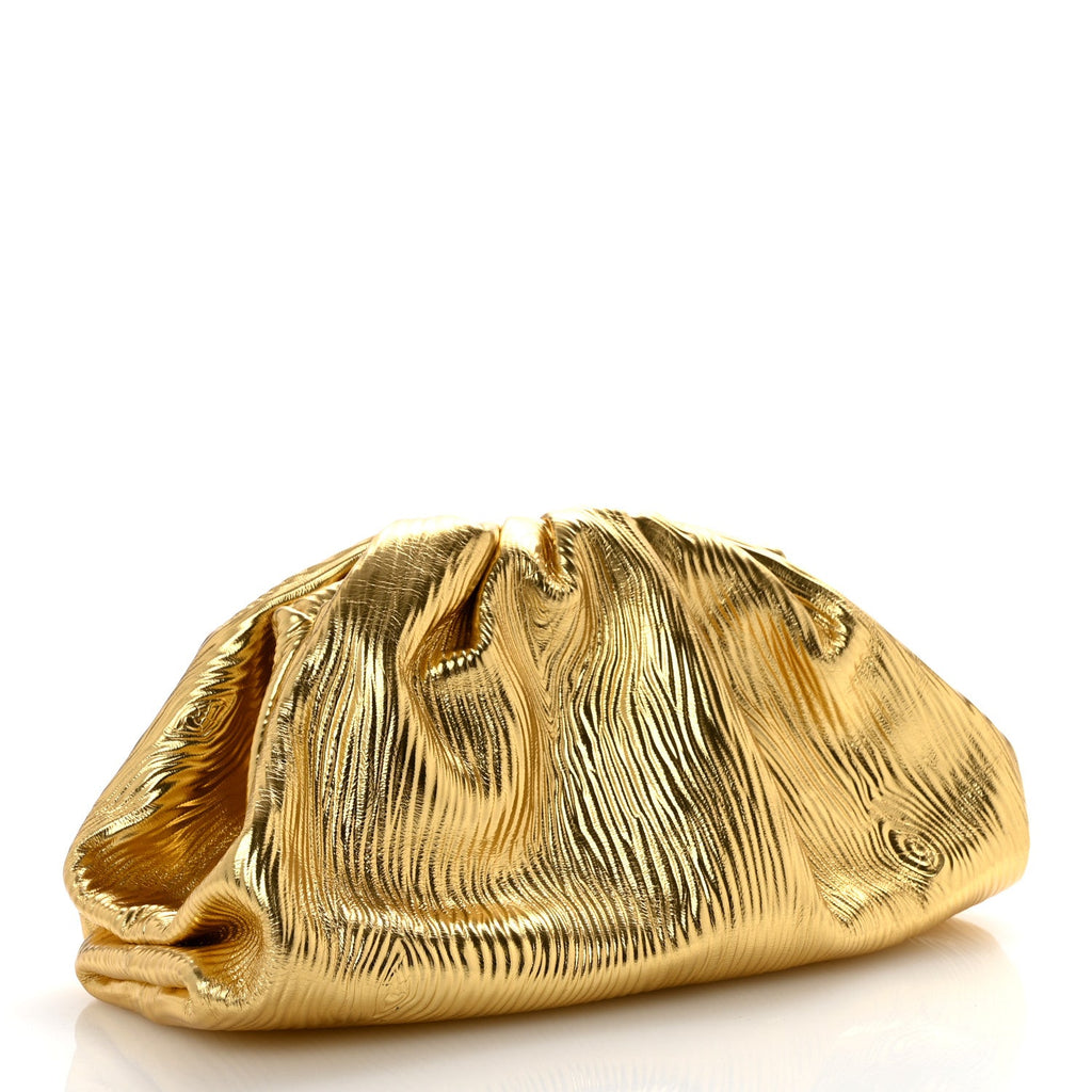 Metallic Bark Calfskin Embossed The Pouch Oversized Clutch Oro