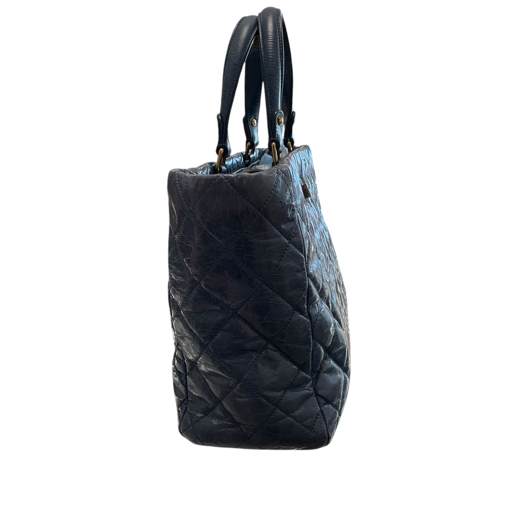 CHANEL Handbag .Blue Crinkled Leather.