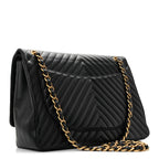 Lambskin Chevron Quilted Maxi Double Flap Black