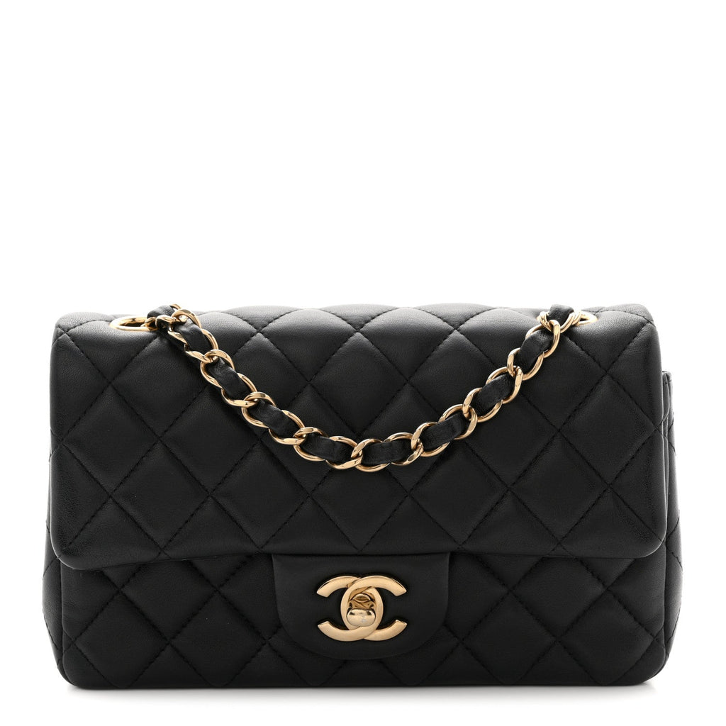 Lambskin Quilted Mini Rectangular Flap Black