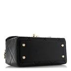 Shiny Calfskin Quilted Top Handle Box Bag Black