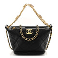 Lambskin Quilted Crystal Small CC Chain Hobo Black