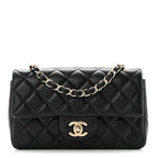 Lambskin Quilted Mini Rectangular Flap Black