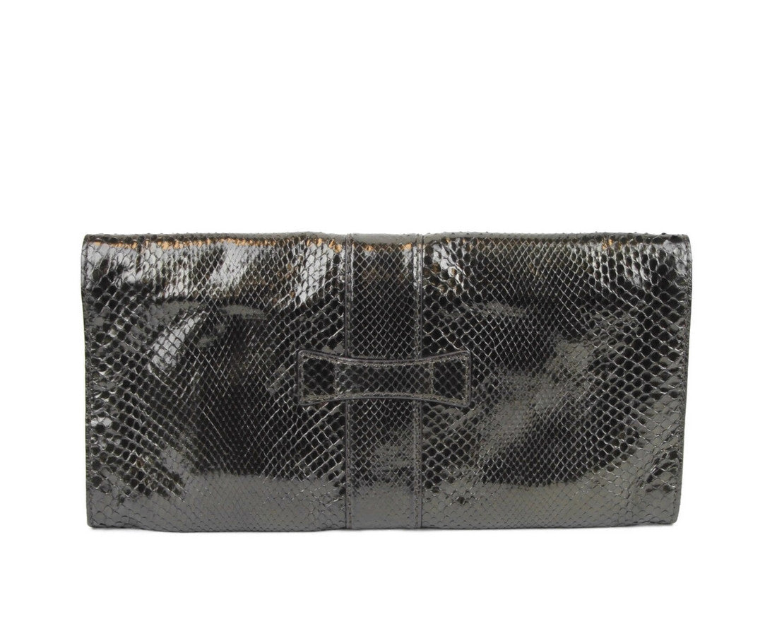 Gucci Soft Stirrup Dark Green Python Large Clutch Bag