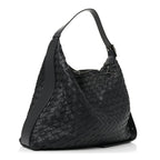 Deerskin Intrecciato Medium Traveler Hobo Black