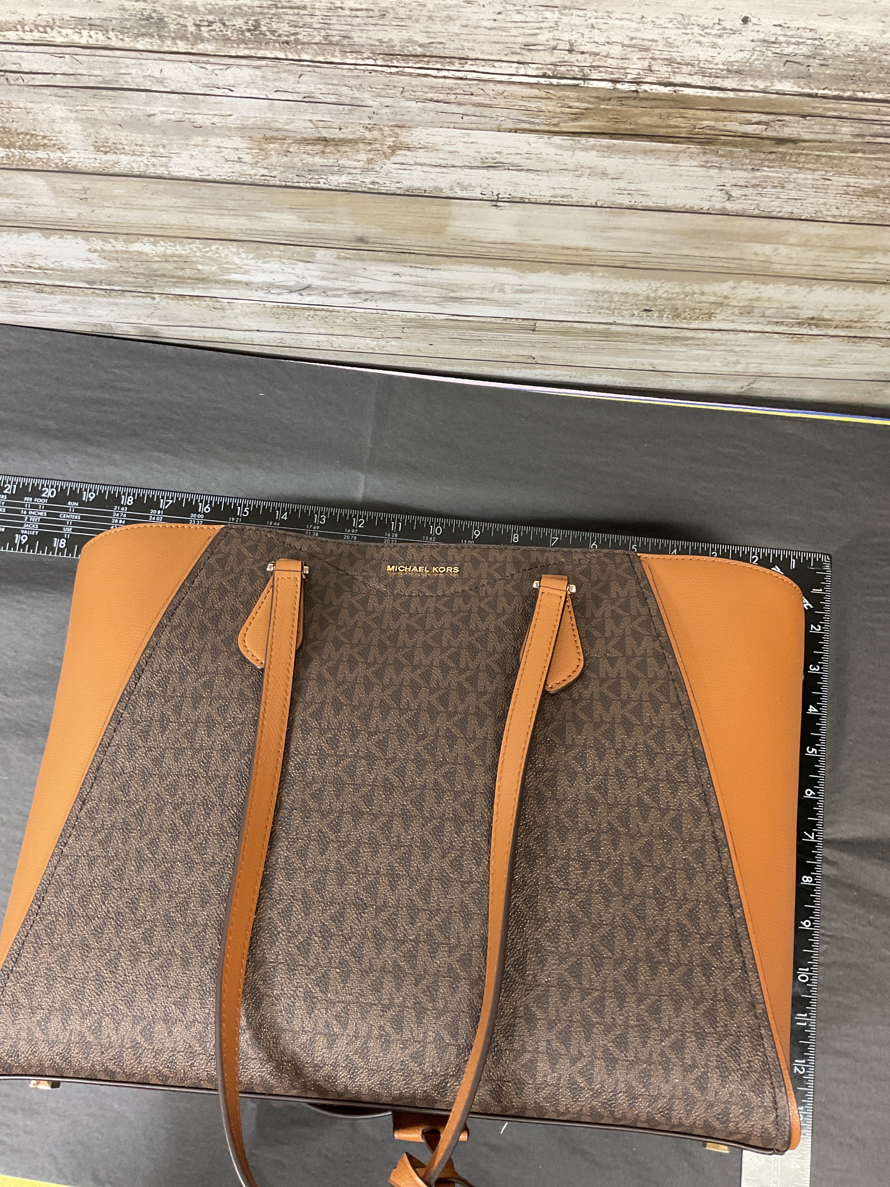 Handbag Designer By Michael Kors In Brown & Tan, Size:Large