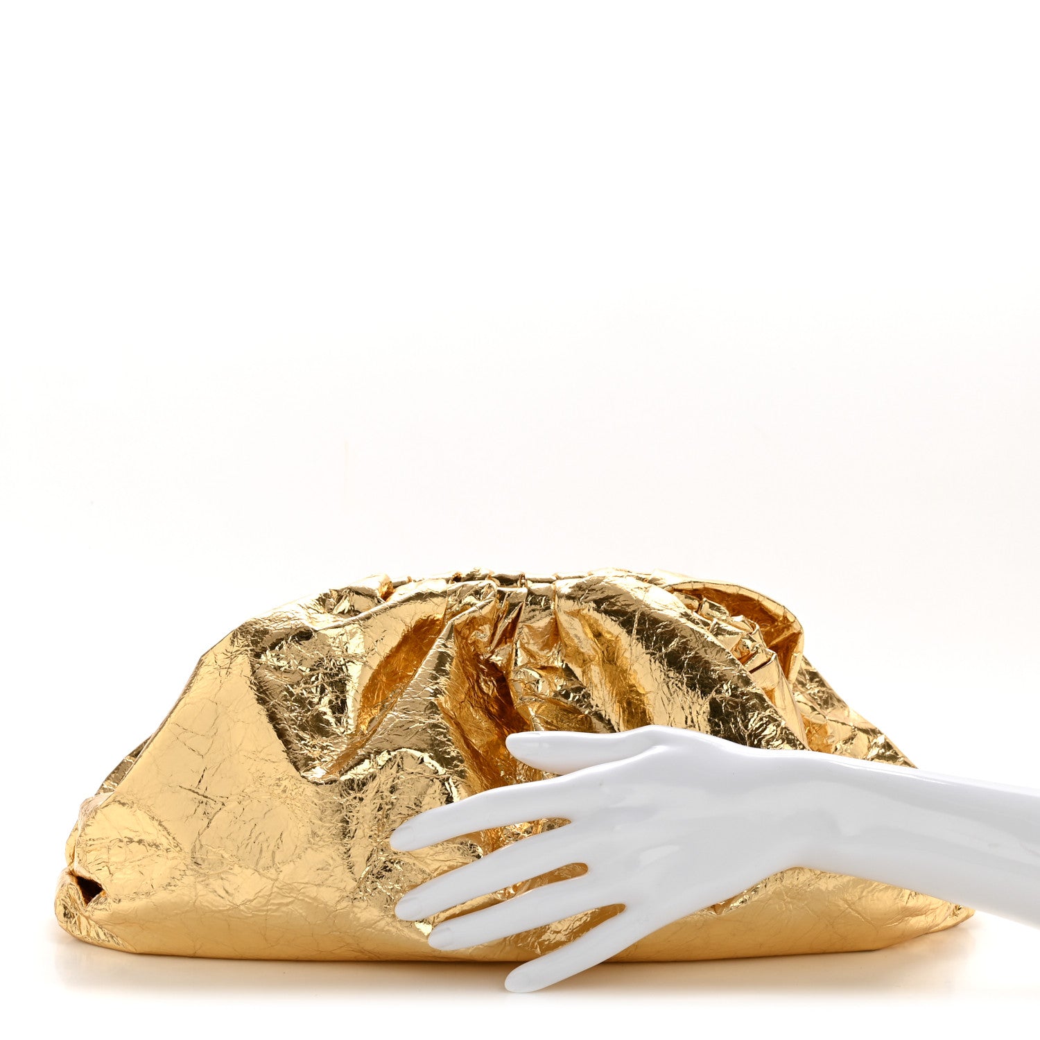 Metallic Crinkled Lambskin The Pouch Oversized Clutch Oro