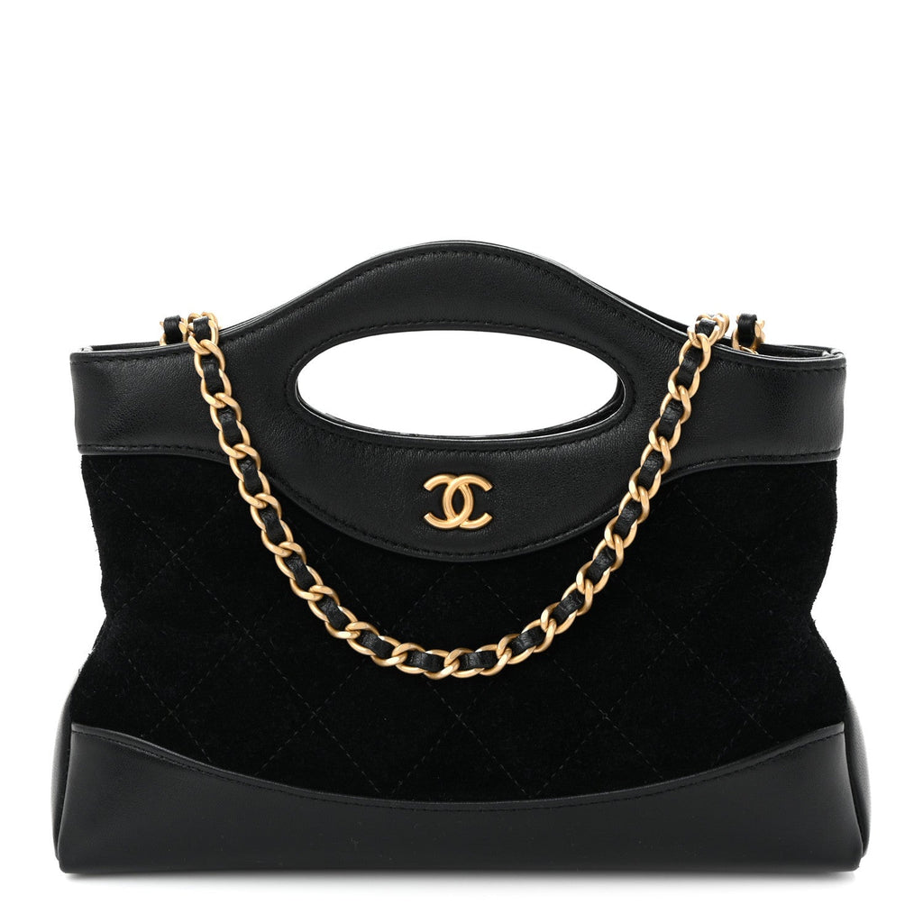 Suede Shiny Crumpled Calfskin Quilted Nano 31 Shopping Bag Black
