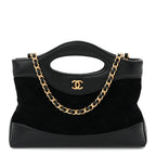 Suede Shiny Crumpled Calfskin Quilted Nano 31 Shopping Bag Black