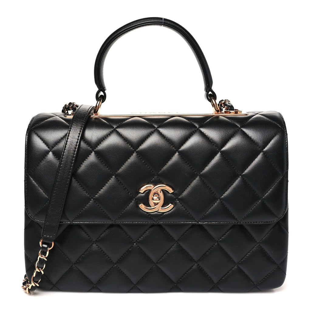 Lambskin Quilted Medium Trendy CC Flap Dual Handle Bag Black