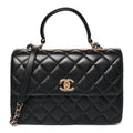 Lambskin Quilted Medium Trendy CC Flap Dual Handle Bag Black