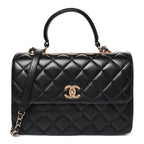 Lambskin Quilted Medium Trendy CC Flap Dual Handle Bag Black