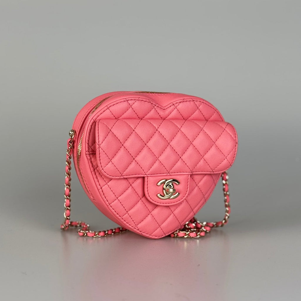 Chanel Pink Heart Bag in Lambskin Leather with Gold Hardware Large Size