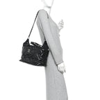 Glazed Calfskin Quilted Tweed Portobello Tote Black