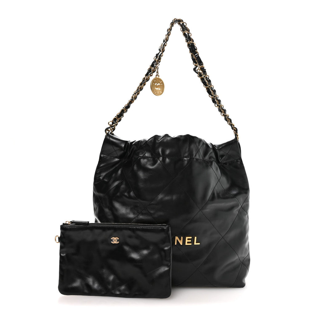 Shiny Calfskin Quilted Small Chanel 22 Black