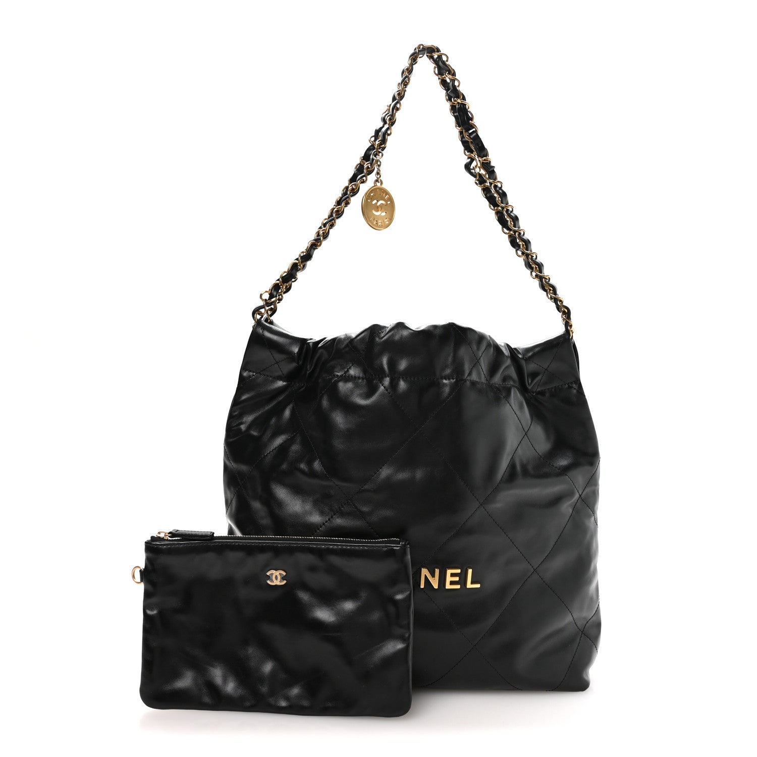 Shiny Calfskin Quilted Small Chanel 22 Black