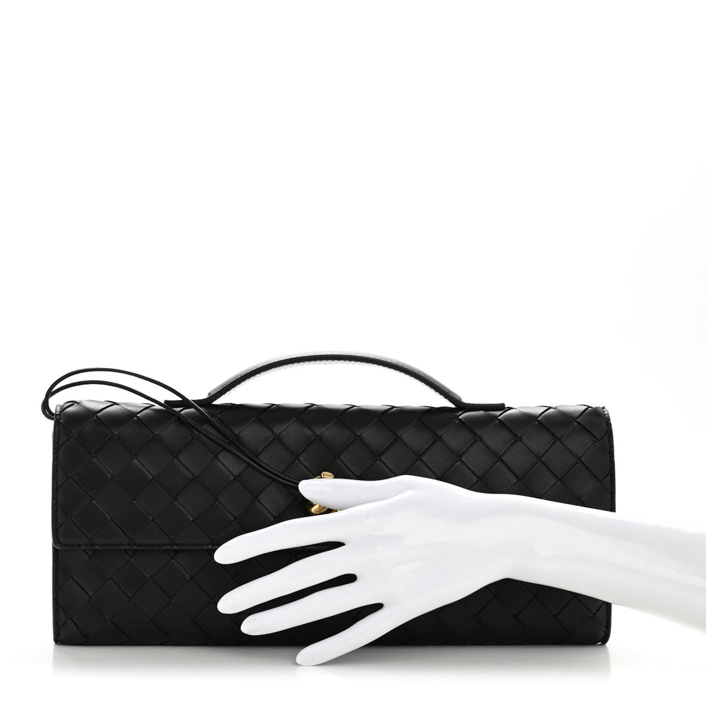 Nappa Intrecciato Long Andiamo Top Handle Clutch Black