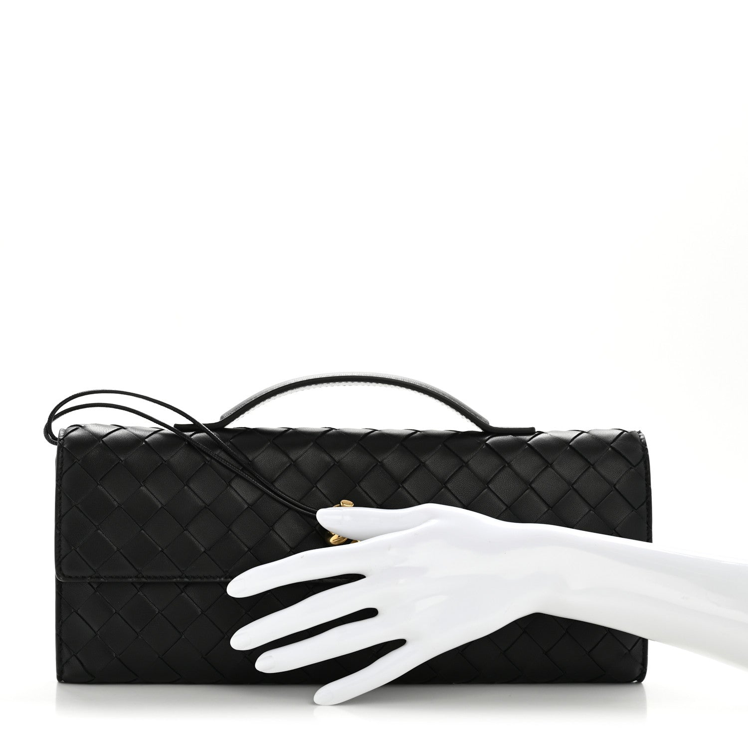 Nappa Intrecciato Long Andiamo Top Handle Clutch Black