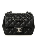 Lambskin Quilted Mini Square Flap Black