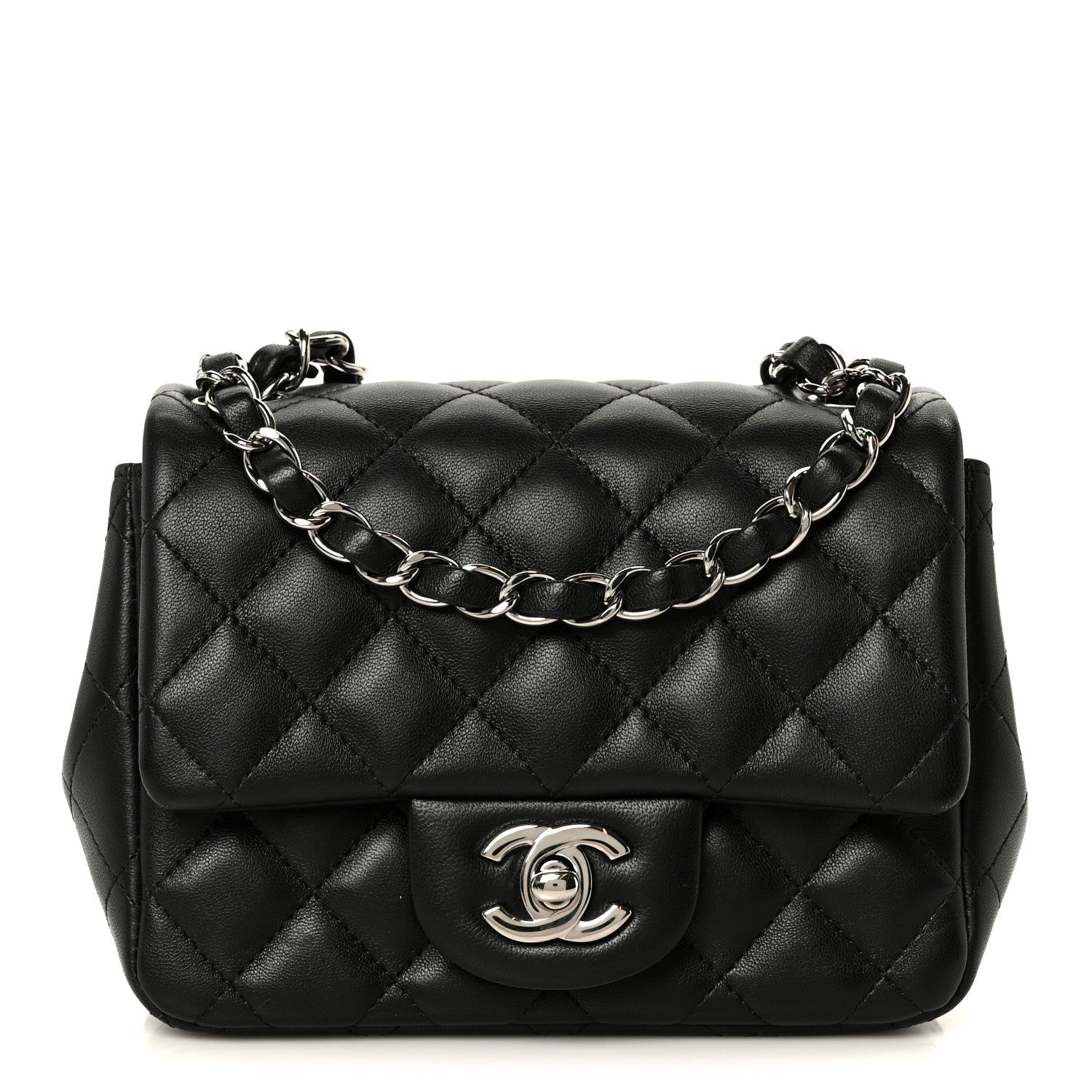 Lambskin Quilted Mini Square Flap Black