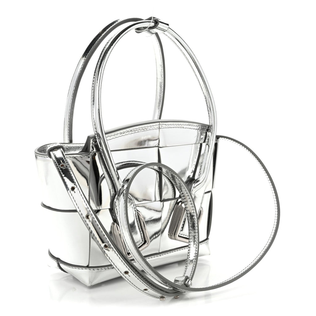 Mirror Laminated Nappa Maxi Intrecciato Mini Arco  Silver