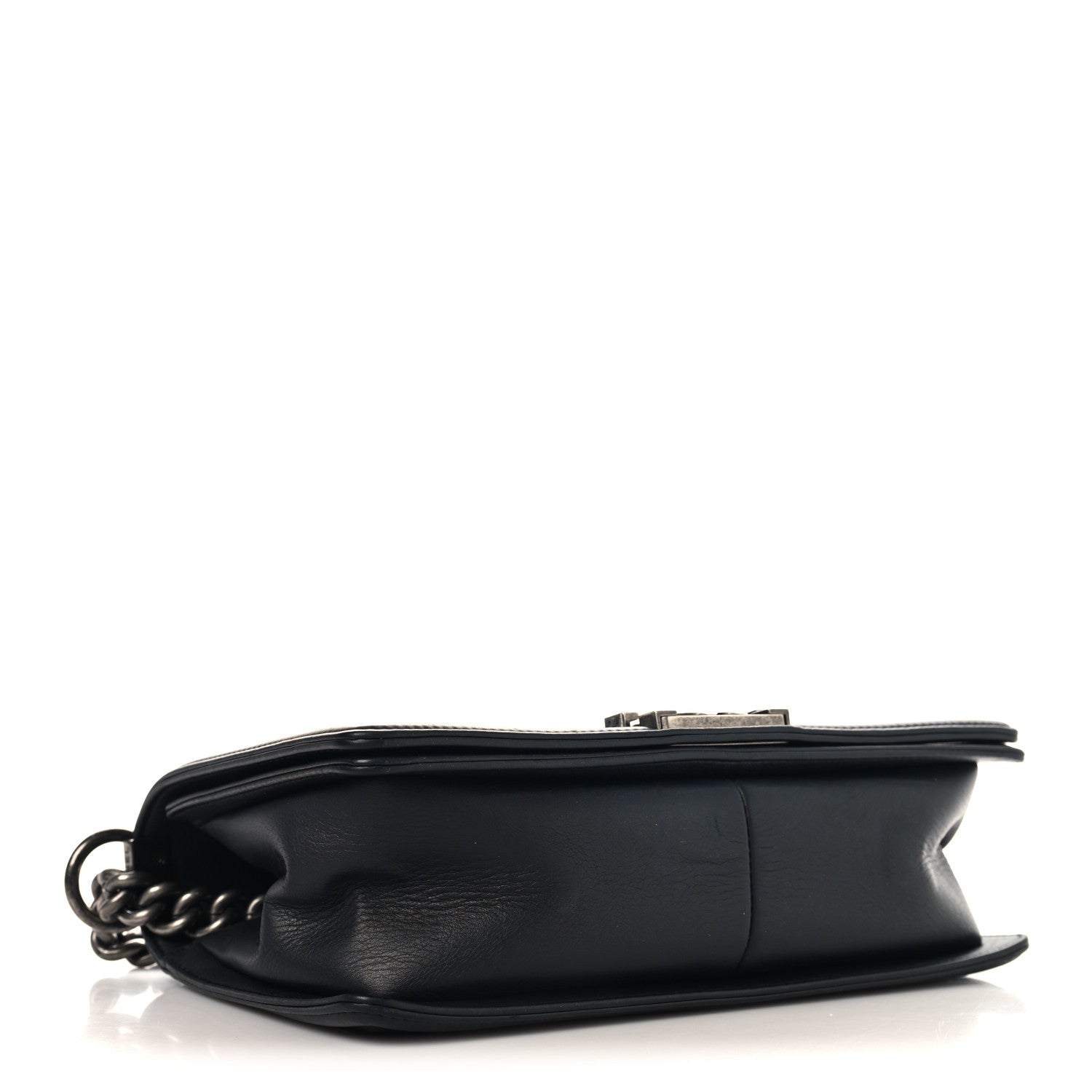 Calfskin Chevron Quilted Medium Chain Boy Flap Black