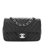 Caviar Chevron Quilted Mini Rectangular Flap Black