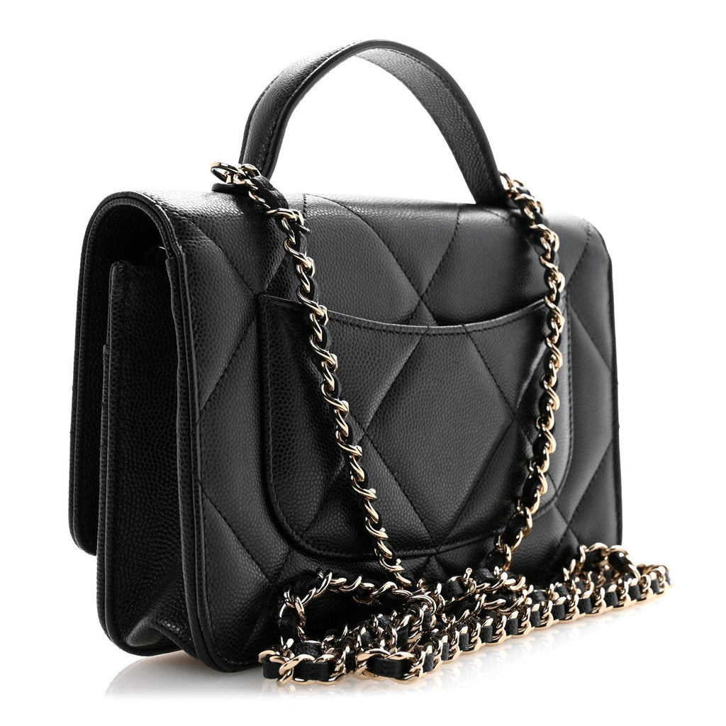 Shiny Caviar Quilted Turnlock Top Handle Wallet On Chain WOC Black