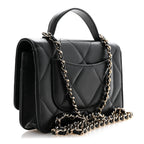 Shiny Caviar Quilted Turnlock Top Handle Wallet On Chain WOC Black