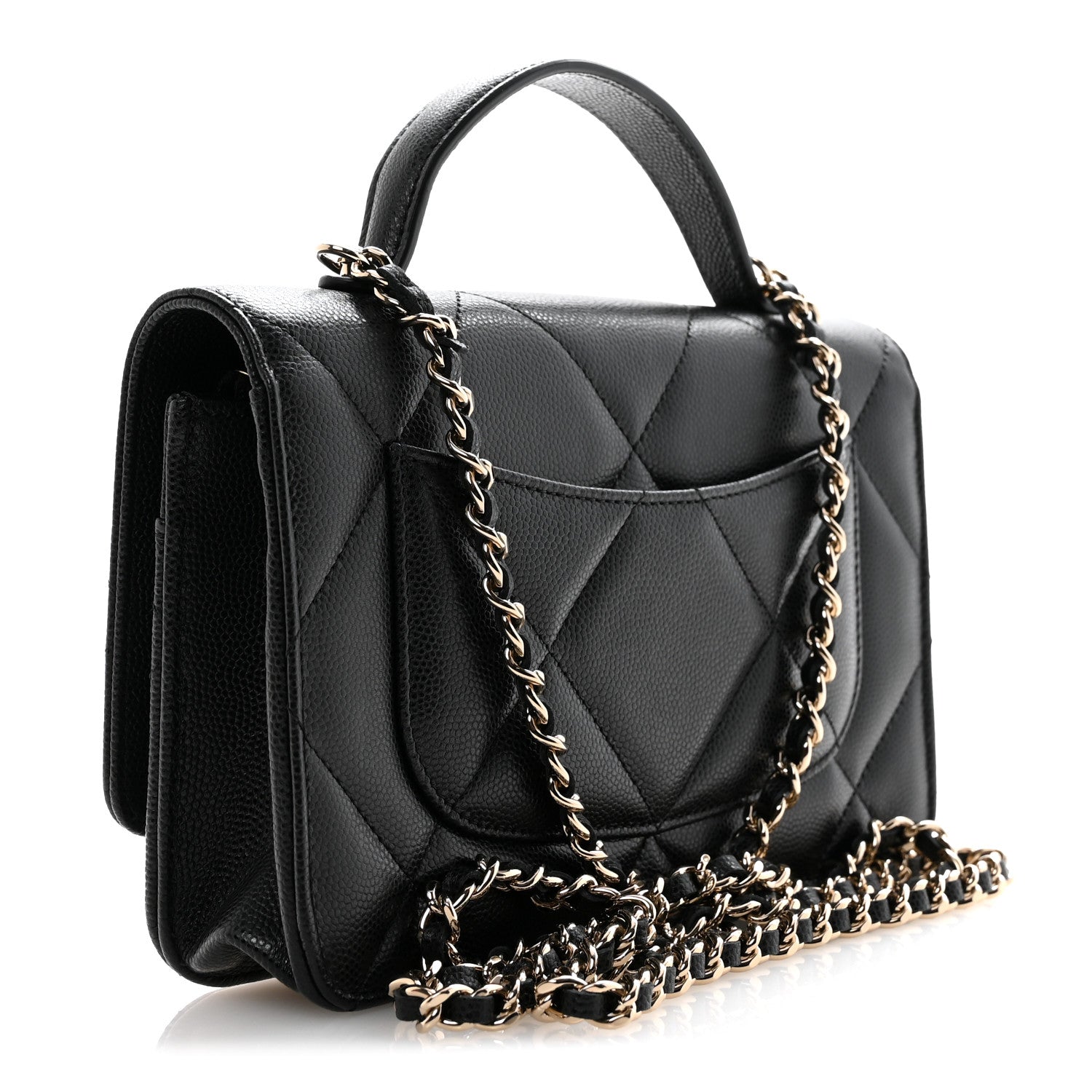 Shiny Caviar Quilted Turnlock Top Handle Wallet On Chain WOC Black