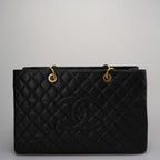 Chanel Large Black Grand Shopping XL GST Tote Bag In Caviar Leather With Gold Hardwares