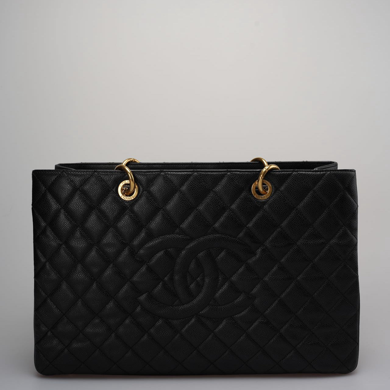 Chanel Large Black Grand Shopping XL GST Tote Bag In Caviar Leather With Gold Hardwares