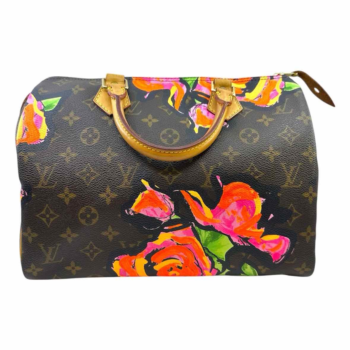 LOUIS VUITTON Speedy 30 Brown Coated canvas Floral Handbag