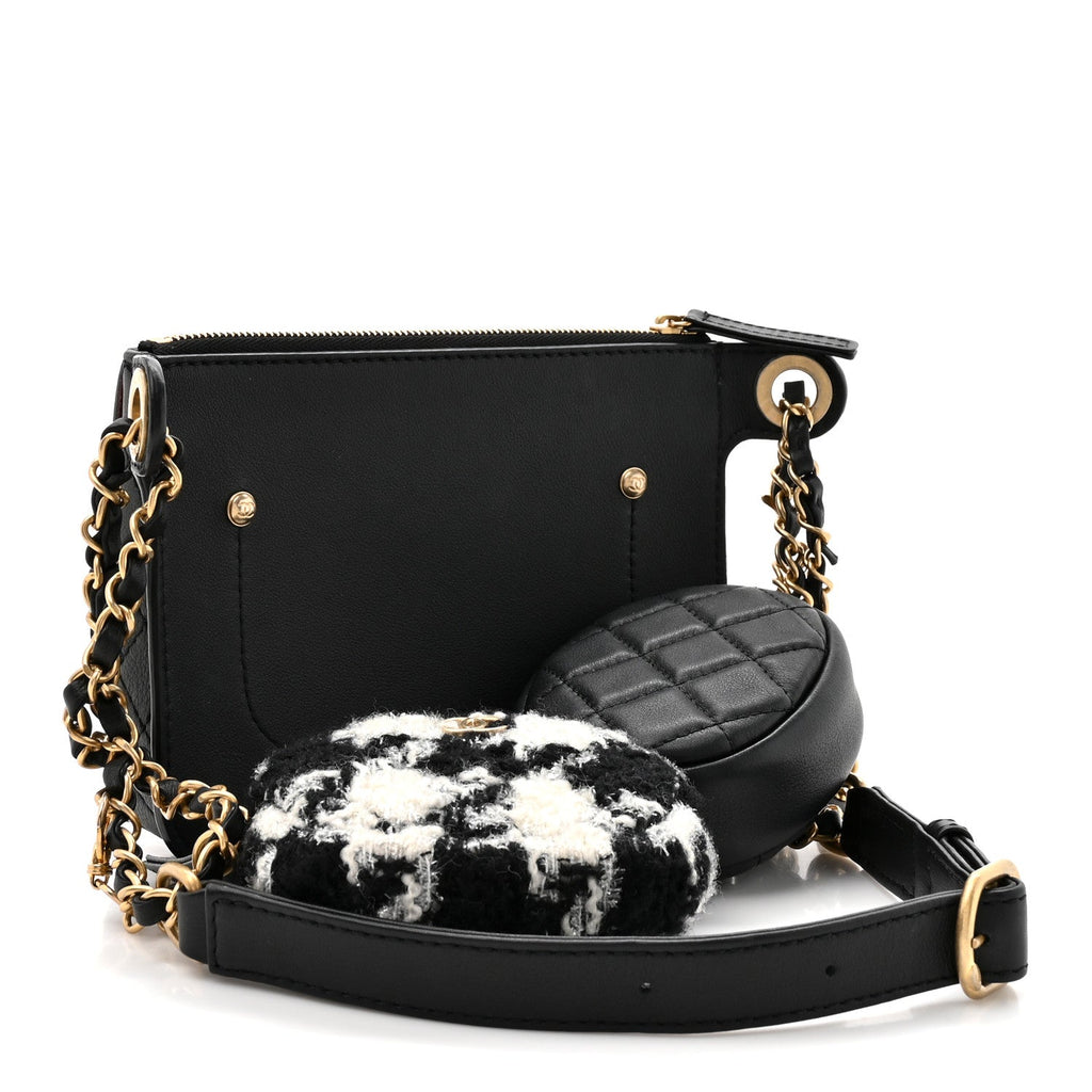 Calfskin Quilted Multi Pouching Flap And Coin Purse Black
