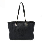 Mixed Fibers Calfskin Small Deauville Tote Black