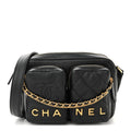 Calfskin Quilted Small Camera Case Black