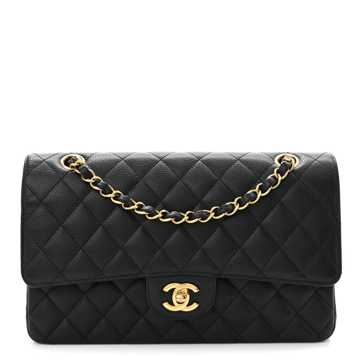 Caviar Quilted Medium Double Flap Black