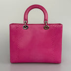 Christian Dior Large Lady Dior Bag with Pink Python Leather and Silver Hardware