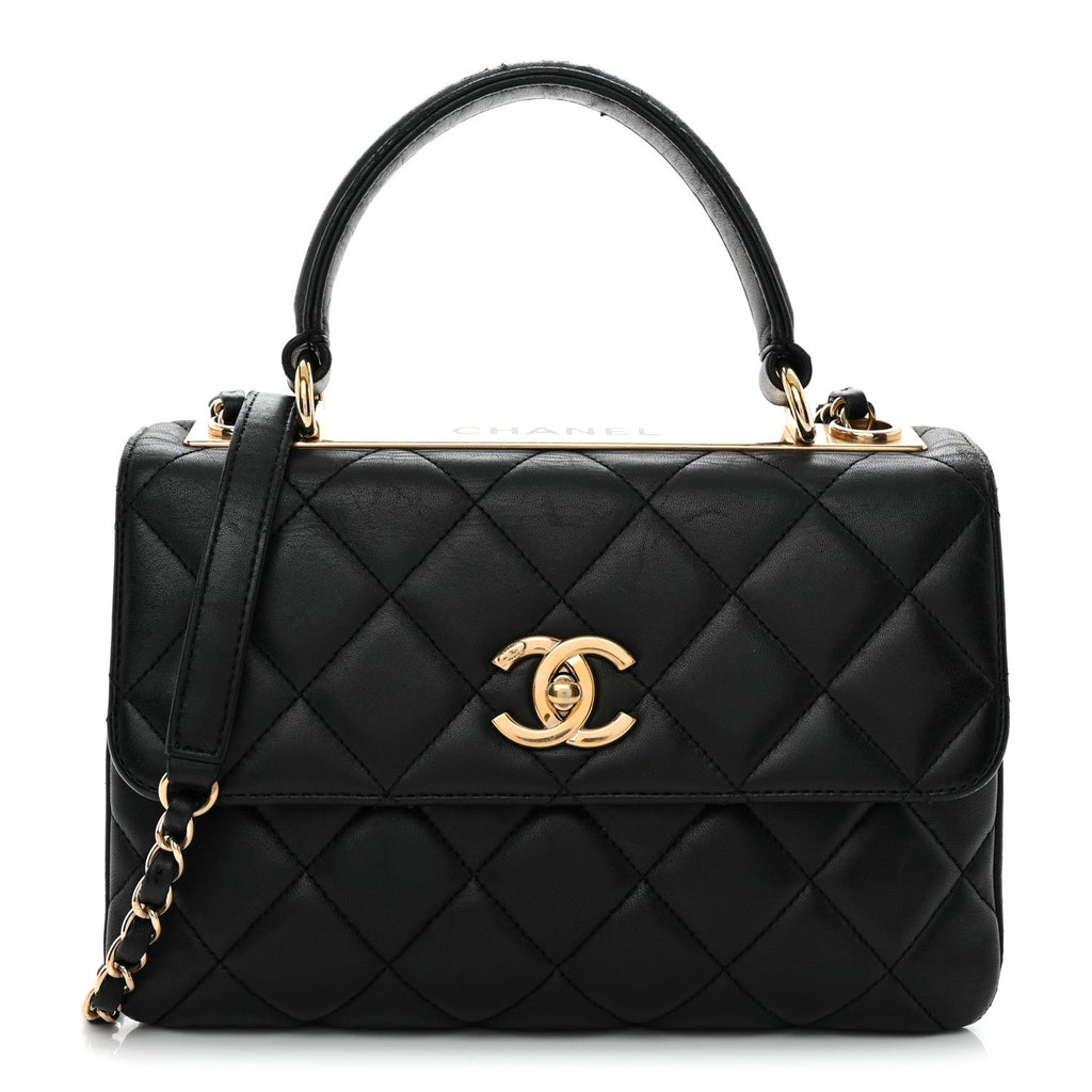 Lambskin Quilted Small Trendy CC Dual Handle Flap Bag Black