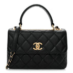 Lambskin Quilted Small Trendy CC Dual Handle Flap Bag Black