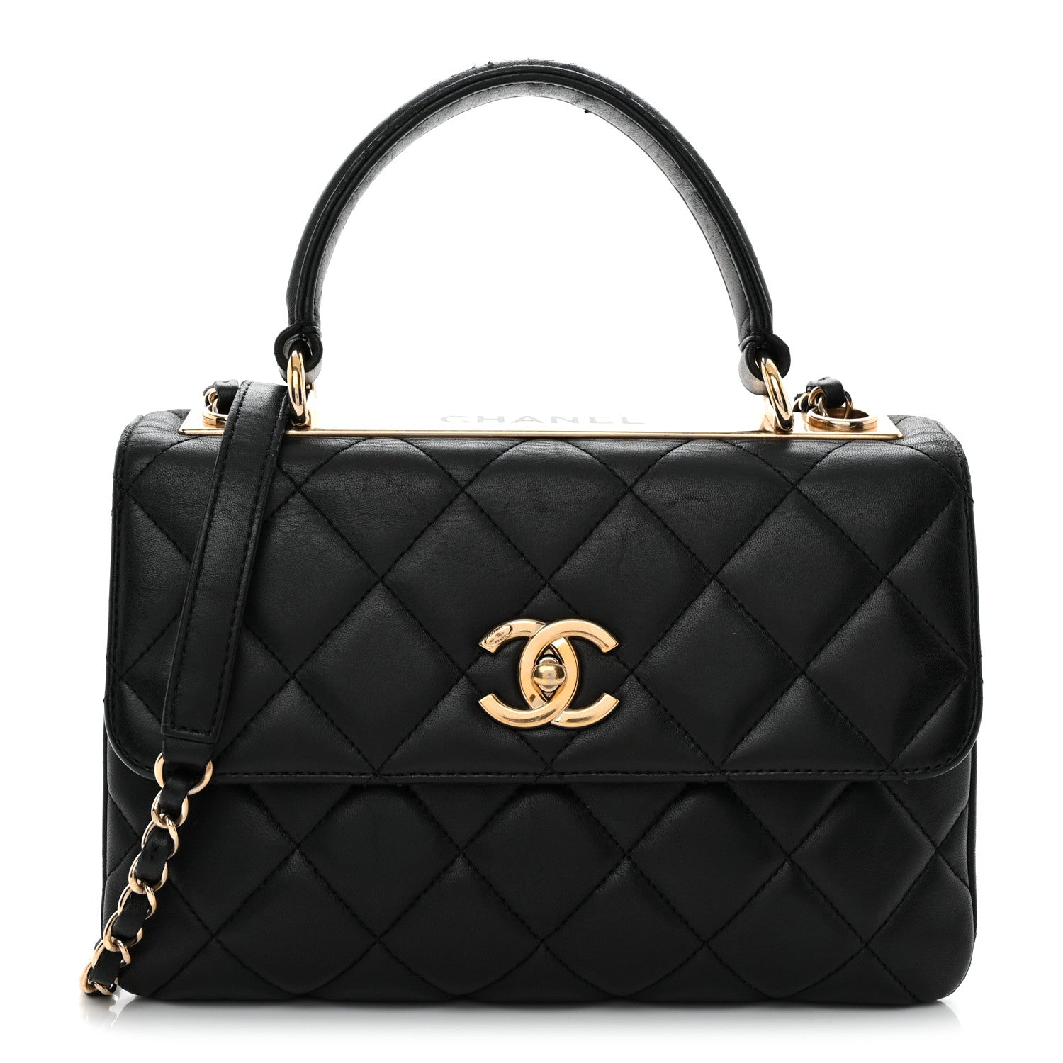Lambskin Quilted Small Trendy CC Dual Handle Flap Bag Black