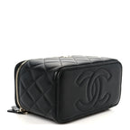Lambskin Quilted Small Top Handle Vanity Case With Chain Black