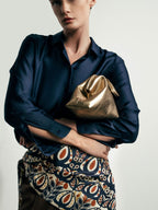 Mavie Gold Leather Clutch with Closure