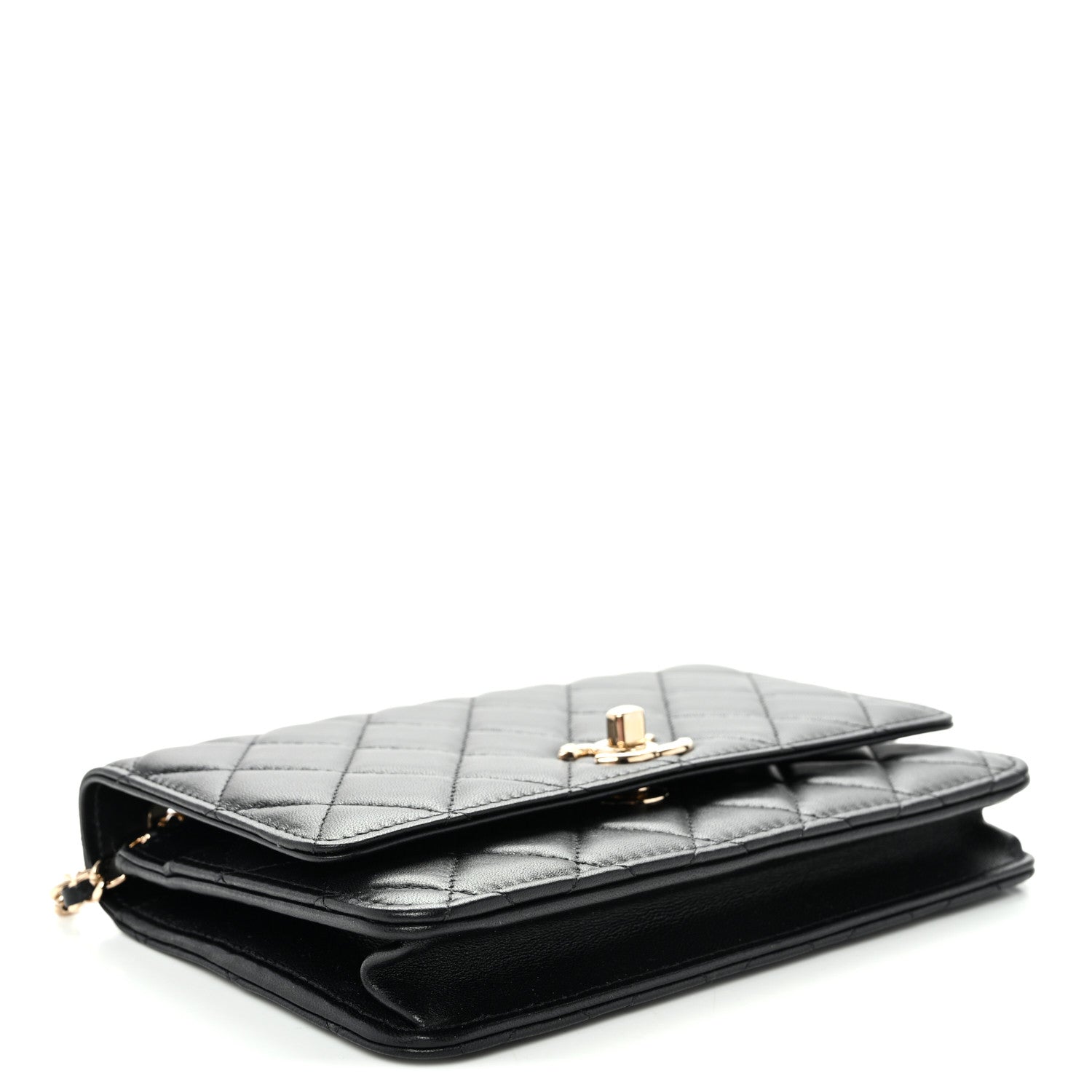 Lambskin Quilted Trendy CC Wallet On Chain WOC Black