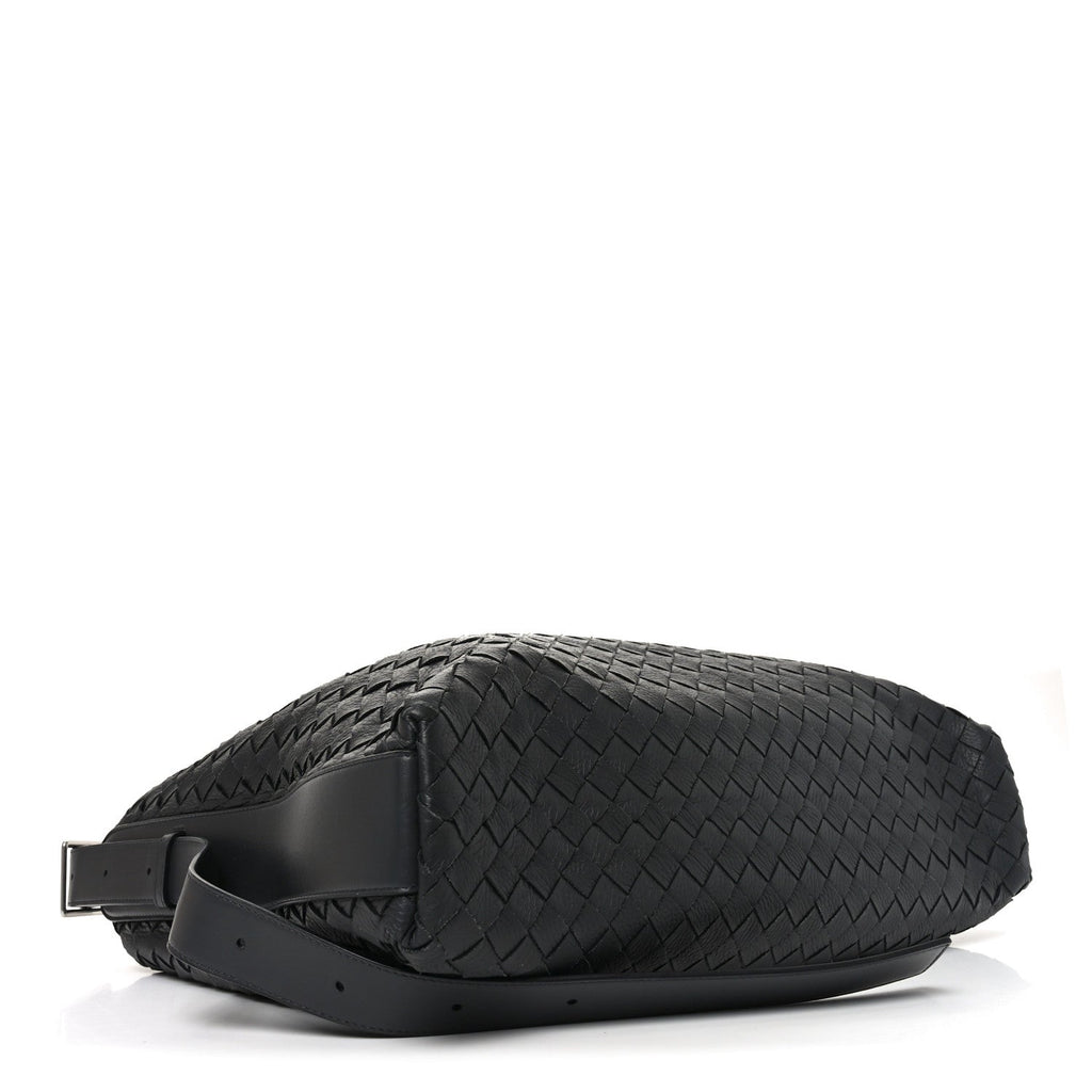 Deerskin Intrecciato Medium Traveler Hobo Black