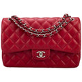 Chanel Red Timeless Classic jumbo Bag in Lambskin silber Hardware