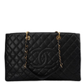 Chanel Large Grand Shopping Tote Black GST Bag in Caviar Leather with Gold Hardware