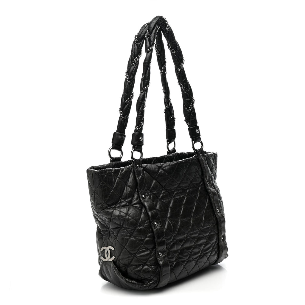 Distressed Lambskin Vintage Ligne Lady Braid Tote Black