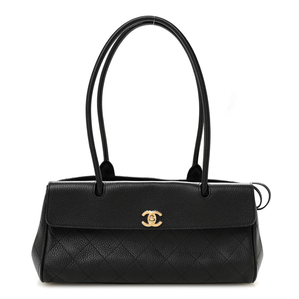 Grained Calfskin Stitched Urban Essentials Small Shopping Bag Black