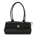 Grained Calfskin Stitched Urban Essentials Small Shopping Bag Black